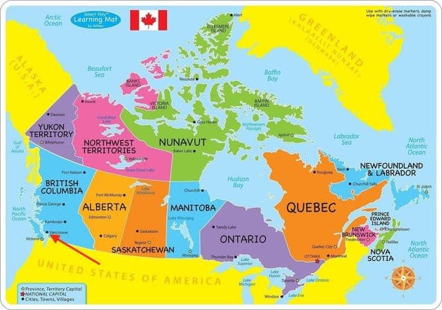 Vancouver on British Columbia - Canada map