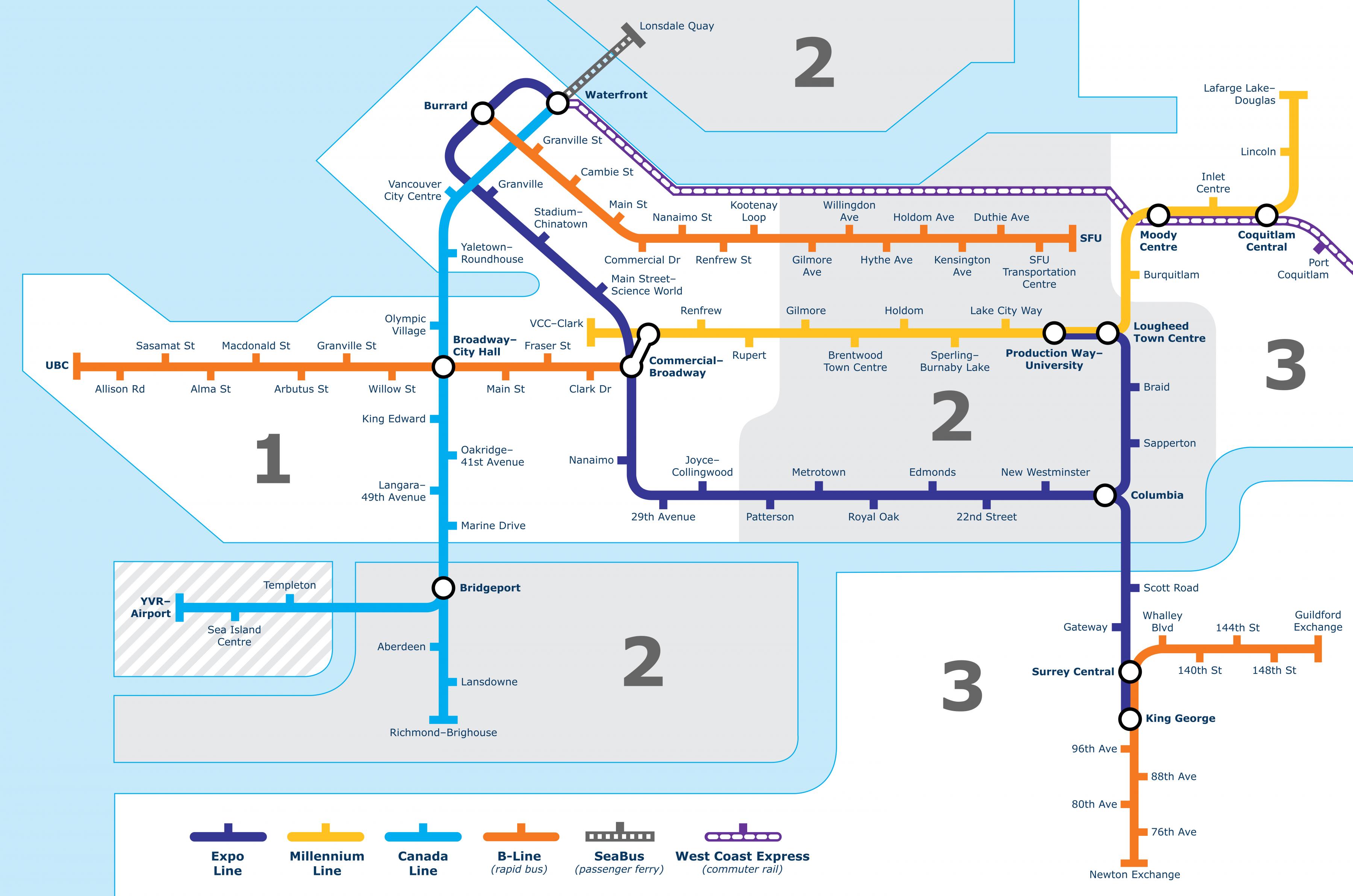 Map Of Vancouver Transport Transport Zones And Public Transport Of 