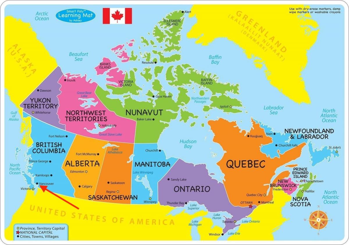 Vancouver on British Columbia - Canada map