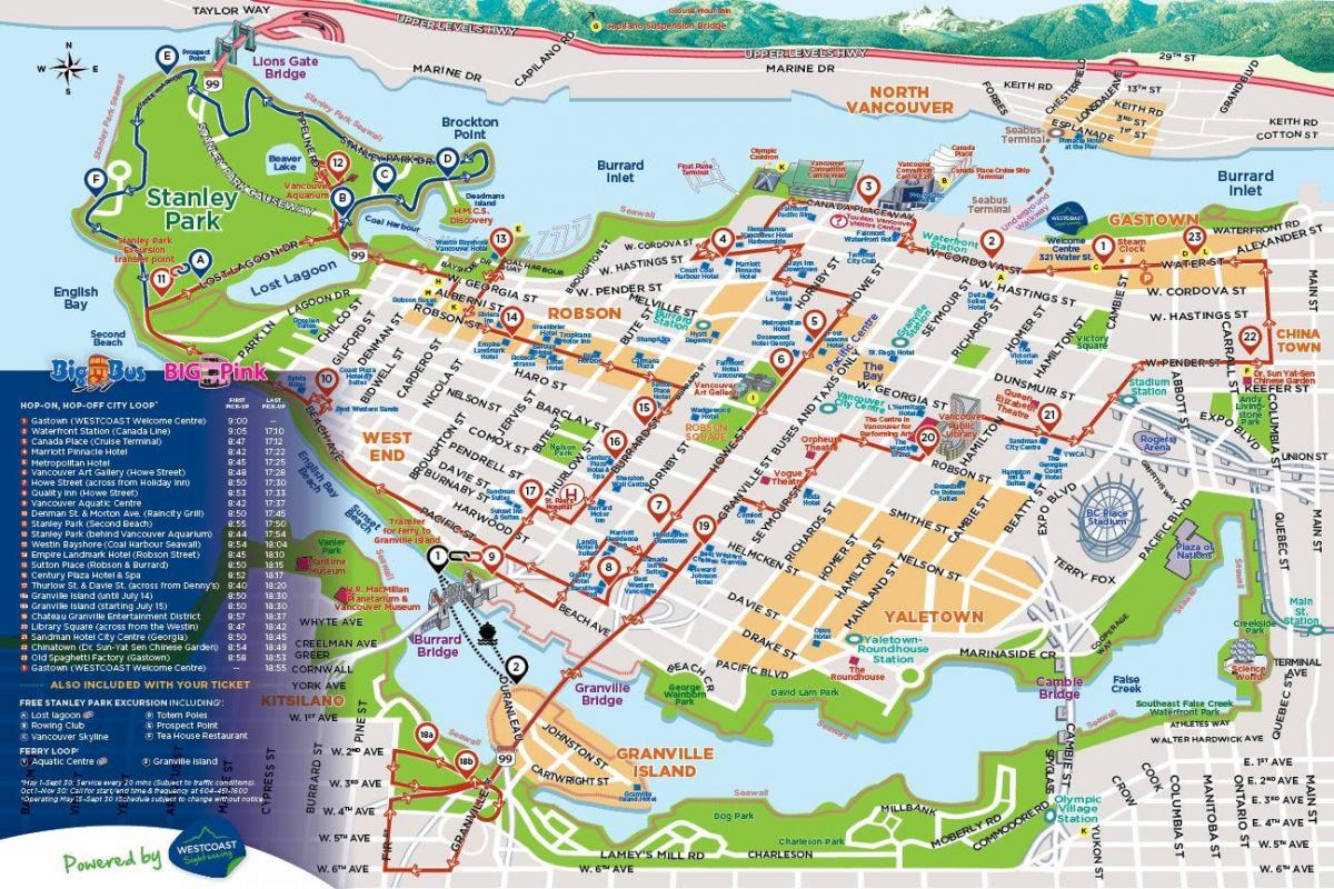 Vancouver Hop On Hop Off bus tours map
