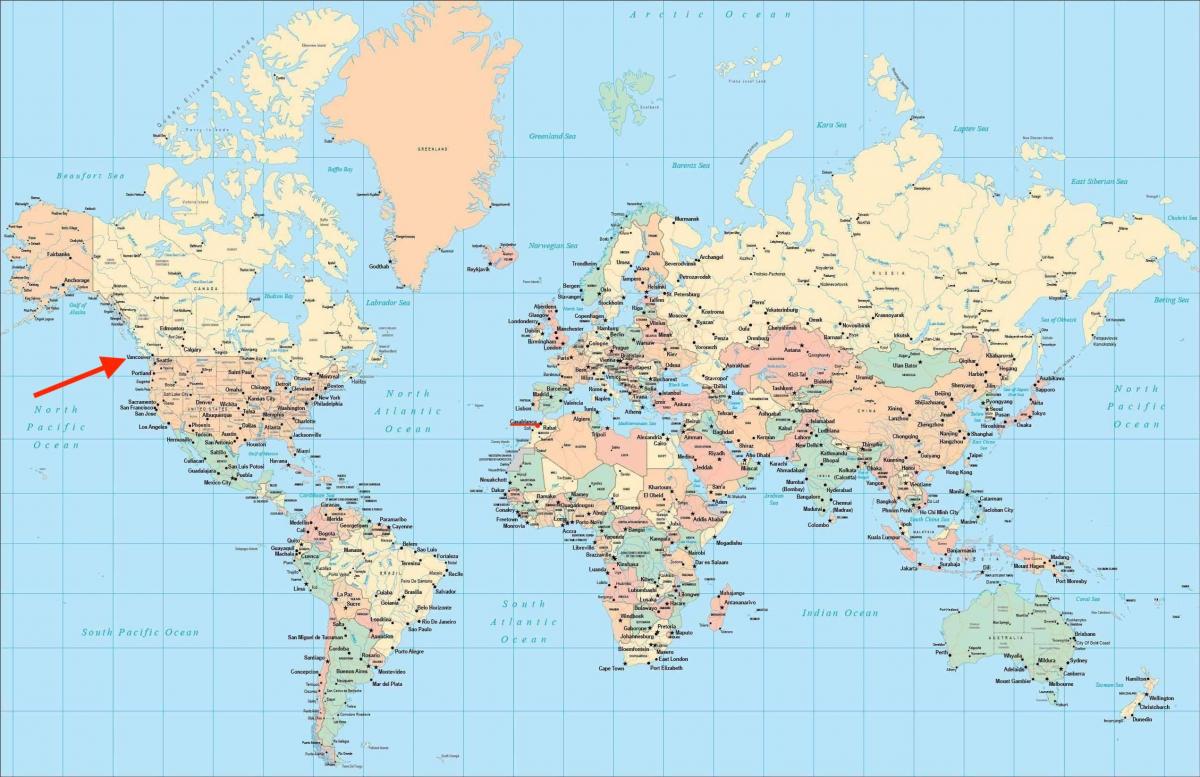 Vancouver location on world map