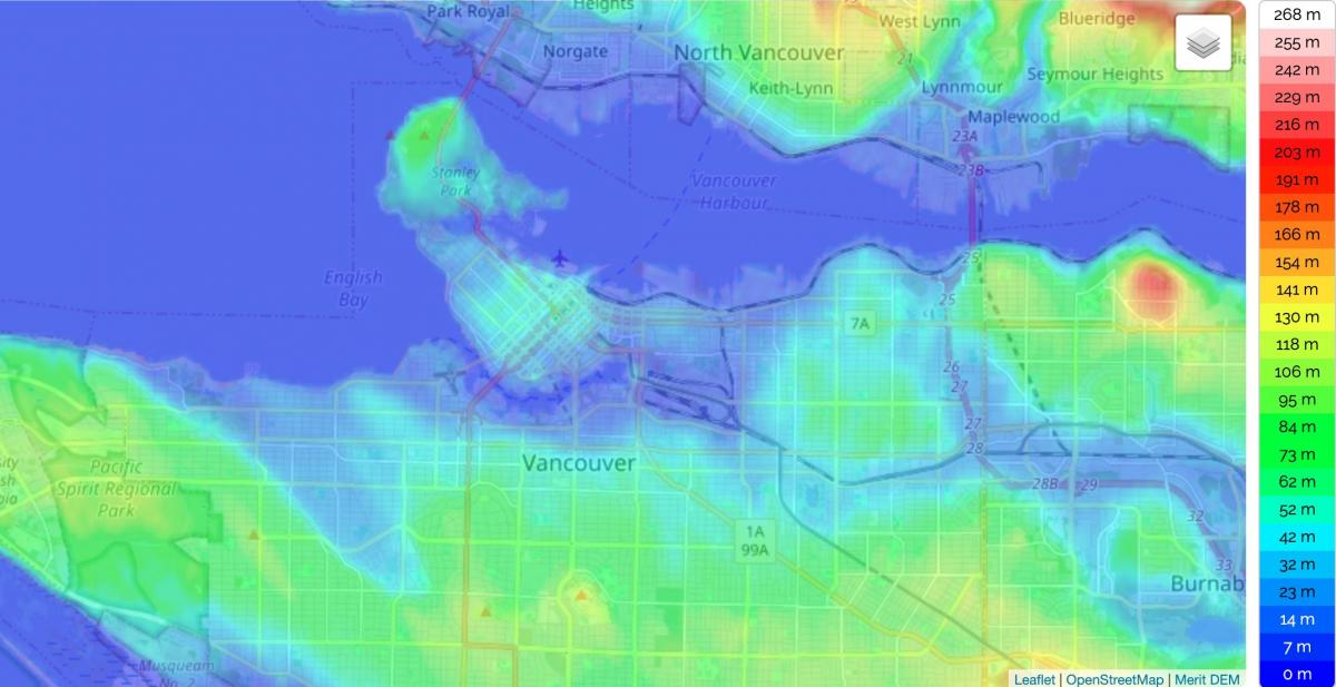 Vancouver elevation map